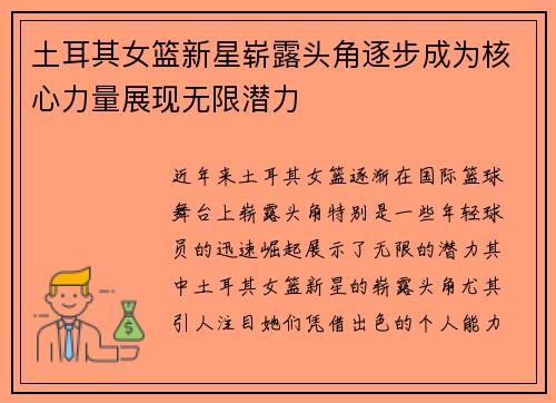 土耳其女篮新星崭露头角逐步成为核心力量展现无限潜力